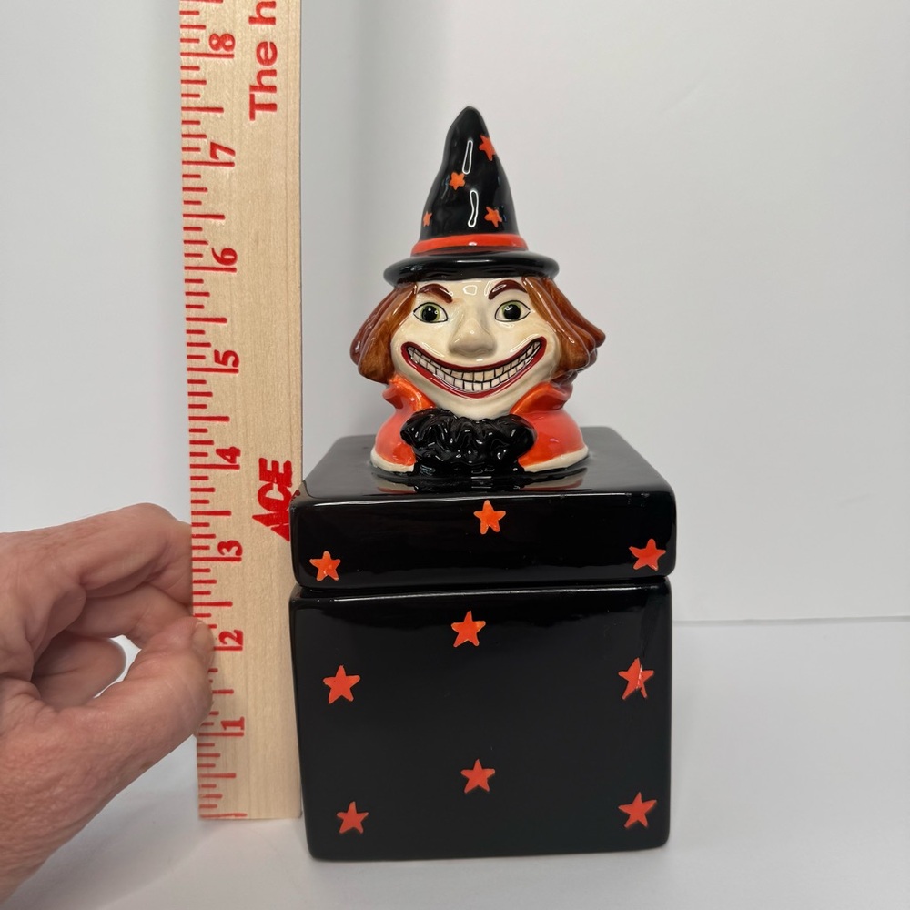 Pacific Rim Vintage Halloween Witch Clown Ceramic Covered Treat Jar Candy Box - Picture 5 of 16